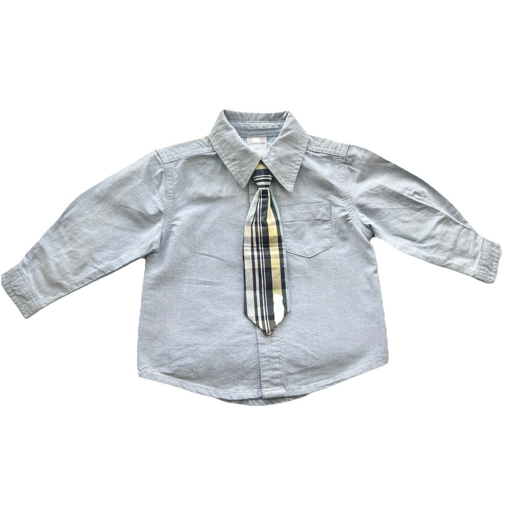 Wonder Kids Shirt Tie 12 Month Top Button Collar Cotton Boy Baby Clothing